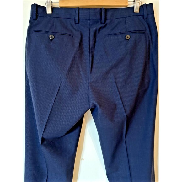 Theory Mayer Blue Wool Pattern Plaid Stretch Suit Pants | 33W - Picture 5 of 16